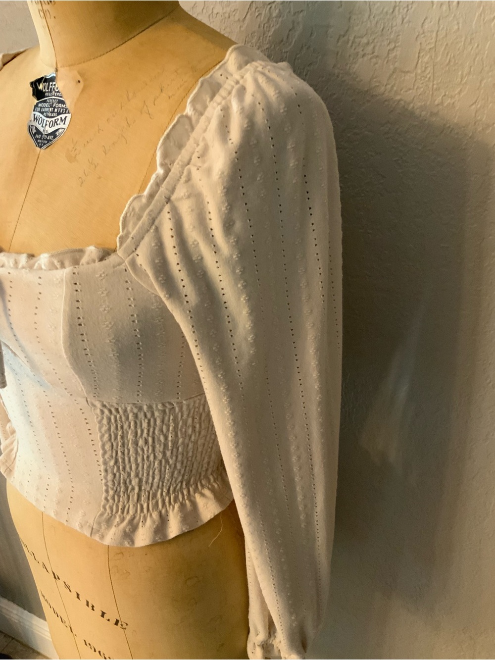 URBAN Romantics Ivory Eyelet Corset Cropped Peasant Top with Tie Front - Picture 2 of 5